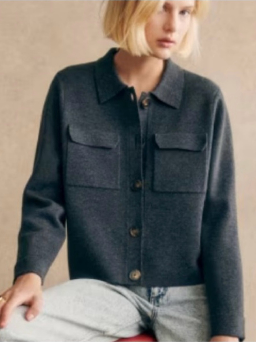 Sezane Charcoal Gray Button-Front Betty Cardigan